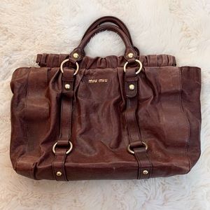 MIU MIU Vitello Lux Leather Gathered Tote Bag